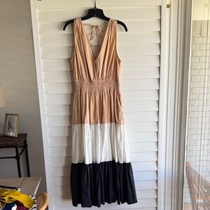 Maeve by Anthropologie Sleeveless Tan, White, and Black Maxi Dress